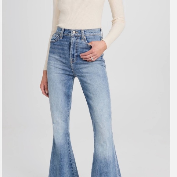 7 For All Mankind BEAUTY DENIM MEGA FLARE IN MARIBEL High-rise Blue Jeans 26 - Picture 7 of 10